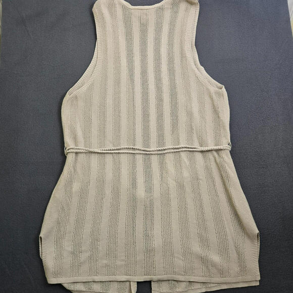 Chico's Women 2 Tan Crochet Sleeveless Cardigan Vest Rope Tie Front - Picture 2 of 12